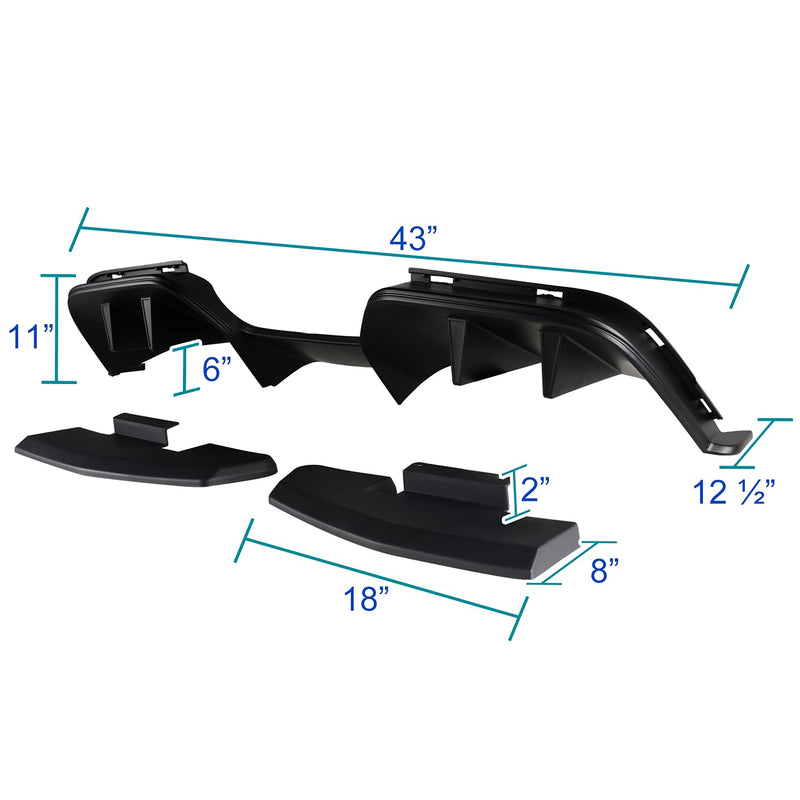 R Style Spec-D Tuning Rear Bumper Diffuser w/Side Valances Panel Compatible with 2015-2017 Ford Mustang