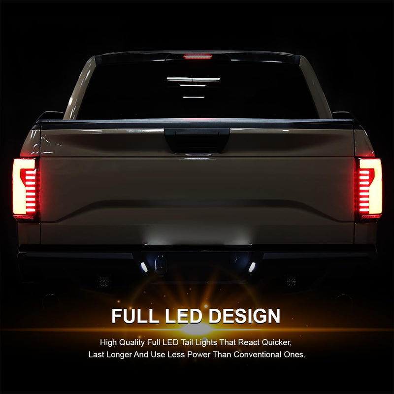Black Lightning Style SPEC-D TUNING LED Tail Lights w/Red LED Sequential Turn Signal and Startup Animation Compatible with 2015-2017 Ford F150, Left + Right Pair Assembly