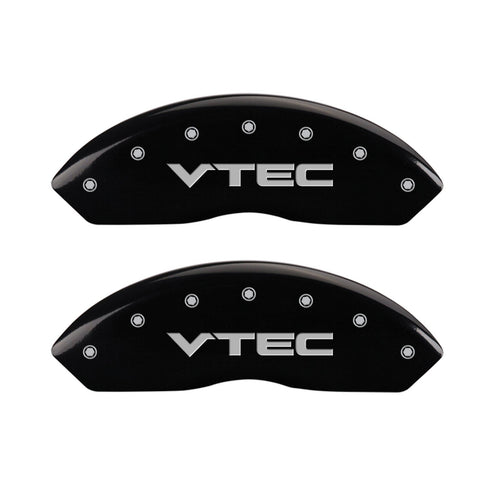MGP Caliper Covers Front and Rear 39016SVTCBK Black Powder Coat Finish, Set of 4 (Vtech Silver Characters, Engraved)