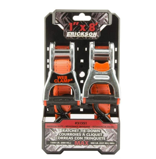 Ratcheting Tie Down Erickson Manufacturing 31350 with Web Clamp - 1in. x 15ft. - Orange