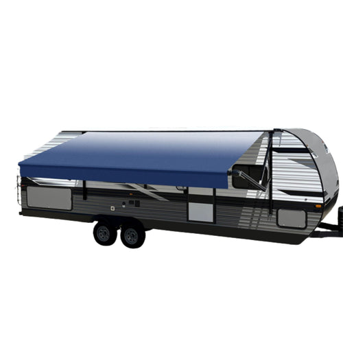 Slate Blue Fade Velarium Canopy/Roll Tube 22' - Complete Canopy with 12V LED Light, Sewn Seams, Available Lengths from 10' to 22' - RVs, Tailgating, and Outdoor Events with Reliable Coverage