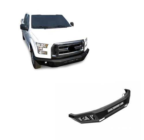 Armour I Black Horse Front Bumper Matte Black Includes 1 20in LED Light Bar, 2 sets of 4in cube lights Compatible with 2018-2020 Ford F-150 (Excl. 2020 Diesel Models & Incl. EcoBoost engine model)