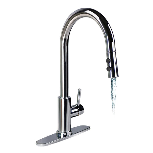 Single Lever Pull-Down Kitchen Faucet Empire Faucets SL4000CH-A with Hi-Arc Bullet Spout and Deck Plate - Chrome