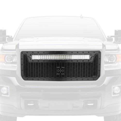 T-Rex Grilles Stealth Laser Torch Grille 2015-2019 Sierra HD, Black, 1 Pc, Insert, Black Studs with (1) 30" LED - PN #7312111-BR