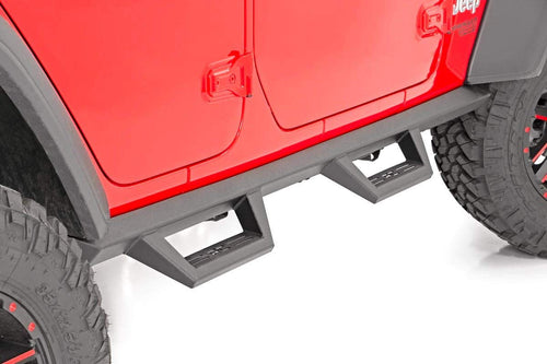 Rough Country Drop Steps Contoured for Jeep Wrangler JL (2021-2024) & Wrangler Unlimited (2018-2025) 4-Door - Flush Fit Rails with Side Steps