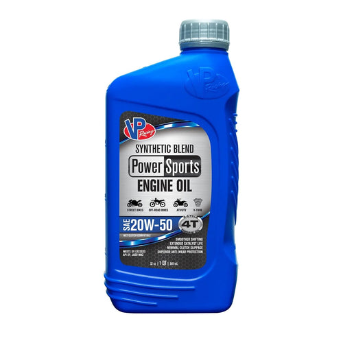 PowerSports VP Racing Motor Oil, 4T, 20W50, Semi-Synthetic, 1 qt Bottle, Each