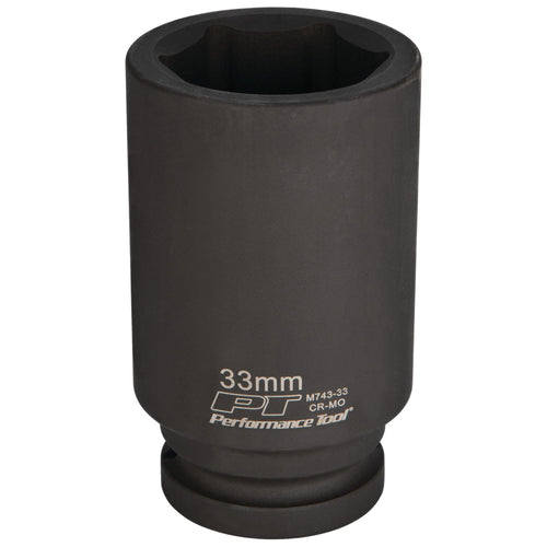 3/4-Inch Drive Performance Tool M743-33 33mm Deep Wall Impact Socket for Heavy Duty Automotive Repairs