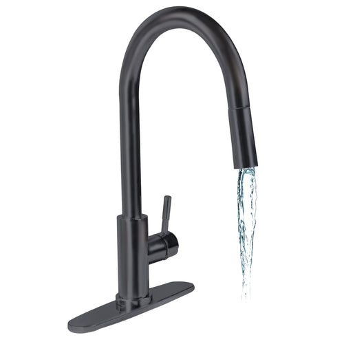 Single Lever Pull-Down Kitchen Faucet Empire Faucets SL4000BMT-A with Hi-Arc Bullet Spout and Deck Plate - Black Matte