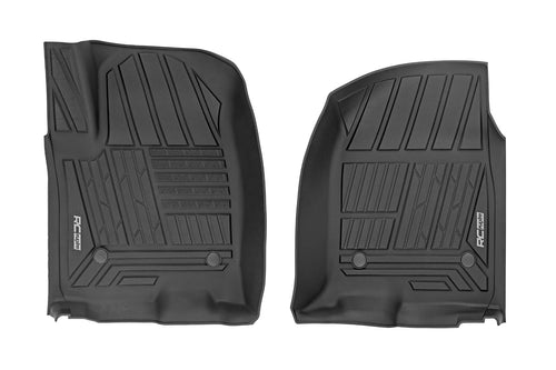 Flex-Fit Rough Country Front Floor Mats for Chevy Silverado & GMC Sierra 1500/2500HD/3500HD (2019-2026) Crew Cab - Custom All-Weather Non-Slip TPE Liners w/Spill Saver Lip