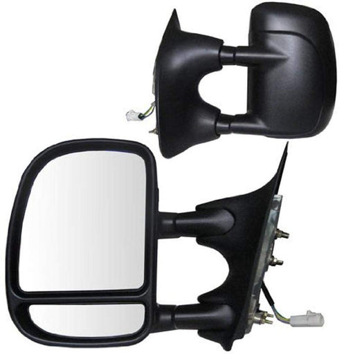 K Source Towing Mirror Extendable Pair for 1999-2000 F Series, Textured Black, Power, Adjustable, Dual Lens, Convex & Flat Mirror, Foldaway
