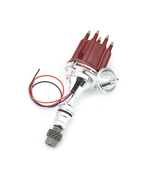 Pertronix D110711 Flame-Thrower Vacuum Advance Plug and Play Red Male Cap Billet Electronic Distributor with Ignitor II Technology for Oldsmobile V8
