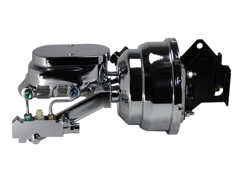 8 Inch Leed Brakes Dual Power Booster, 1 Inch Bore Flat Top Master With Disc/Disc Valve (Chrome)