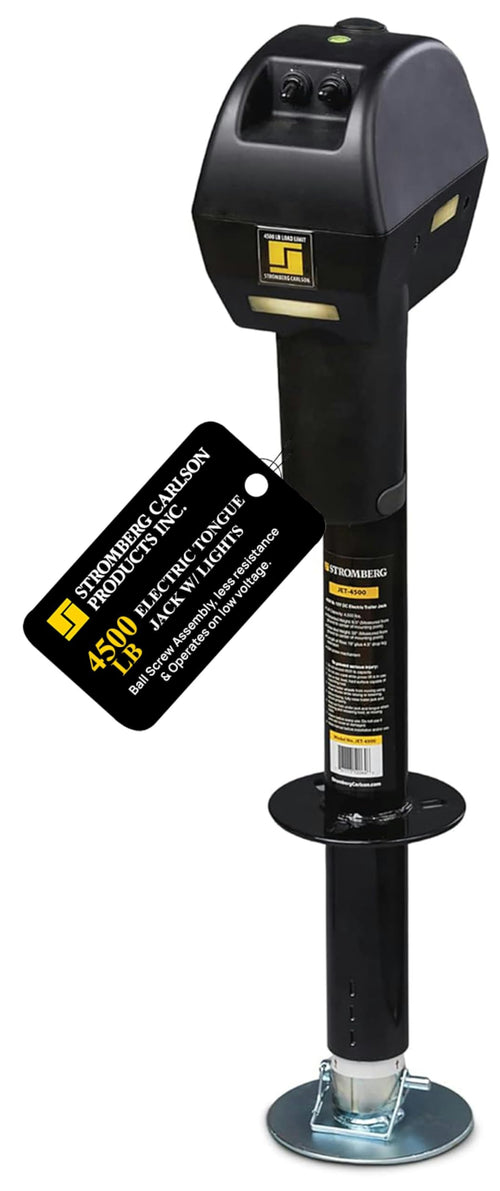 Stromberg Carlson Electric Tongue Jack JET-4500 - Heavy Duty Powered Jack with Ball Screw Mechanism, 18" Travel & 4.5" Drop Down Leg, Stabilizing, Leveling & Lifting RV, Campers, Trailers, 4500 lb
