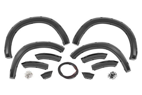 Pocket Fender Flares Rough Country for Ram 1500 2WD/4WD (2009-2018) - Bolt-on Rivet Style Wheel Flares, Flat Black, Set of 4