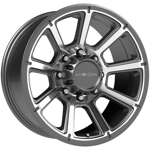 17" Inch VISION 8x165.1 Wheel Rim Turbine 353 +18mm Grey Machined