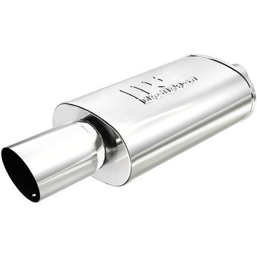 Performance MagnaFlow Exhaust Muffler 14834: 3"/4" Inlet/Outlet, 5x8x14" Oval, Stainless Steel, Brushed Finish