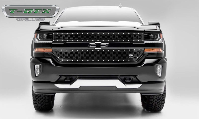 Laser X Grille Compatible with Silverado (2016-2018) 1500, Black, 2 Pc, Overlay, Chrome Studs - PN #7711281