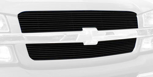 2003-2006 Chevrolet Avalanche, T-Rex Grilles 2003-2005 Silverado 1500, 2003-2004 HD Billet Grille Overlay/Bolt On & Insert - 2 Pc 10, 9 Bars - All Black - Pt # 21100B