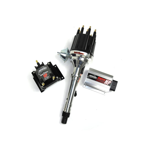 HP02 Pertronix Bundle Digital HP Ignition Box (Chevy SB/BB Mag Trigger Billet Distributor Black Male Cap, HP E-core 45,000 Volt .02 Ohms Coil), 1 Pack
