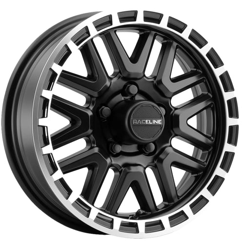 Raceline Aluminum Wheels Trailer 953BM KRANK Black Finish w/Machined Ring 14X6" 5X114.3 Bolt Pattern 0mm Offset/(3.5"B/S), 8 Spoke Design, Utility, Boat Trailer Automotive Wheels