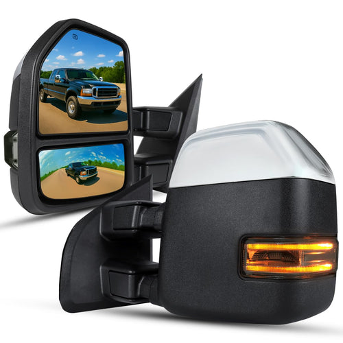 Spec-D Tuning Chrome Heated Power Telescopic Smoke Towing Mirrors Compatible with 1999-2016 Ford F-250, F-350, F-450 Super Duty Left + Right Pair