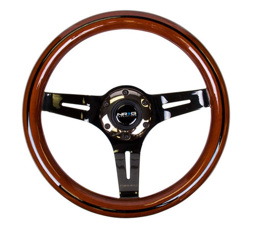 NRG Innovations Steering Wheel NRG-ST-310BRB-BK - Classic Dark Wood Grain Wheel, Black Line Inlay, 310mm, 3 Spoke Center in Black Chrome