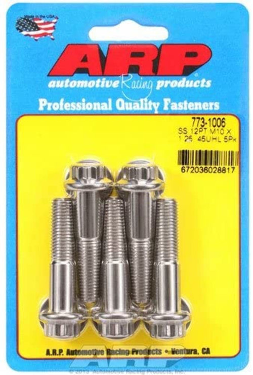 Stainless Steel ARP M10 x 1.25 x 45 12pt Bolts (Set of 5)