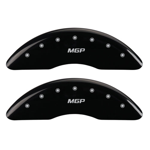 Caliper Covers MGP 49012SMGPBK (Black Powder Coat Finish, Engraved Front and Rear: MGP, Silver Characters, Set of 4)