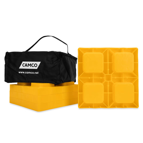 Camco Leveling Blocks Camper/RV - Features Stackable Interlocking Design & Includes Zippered Bag for RV Storage - Compatible w/Single Wheels, Dual Wheels, Tandem Axles & More - 4-Pack (44501)
