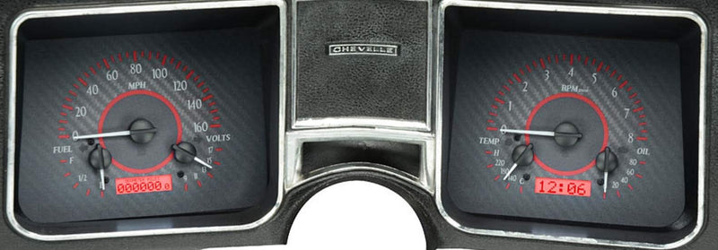 Dakota Digital VHX-68C-CVL-C-R Analog Dash Gauge System Compatible with 1968 Chevy Chevelle El Camino Carbon Fiber Style Red Backlighting