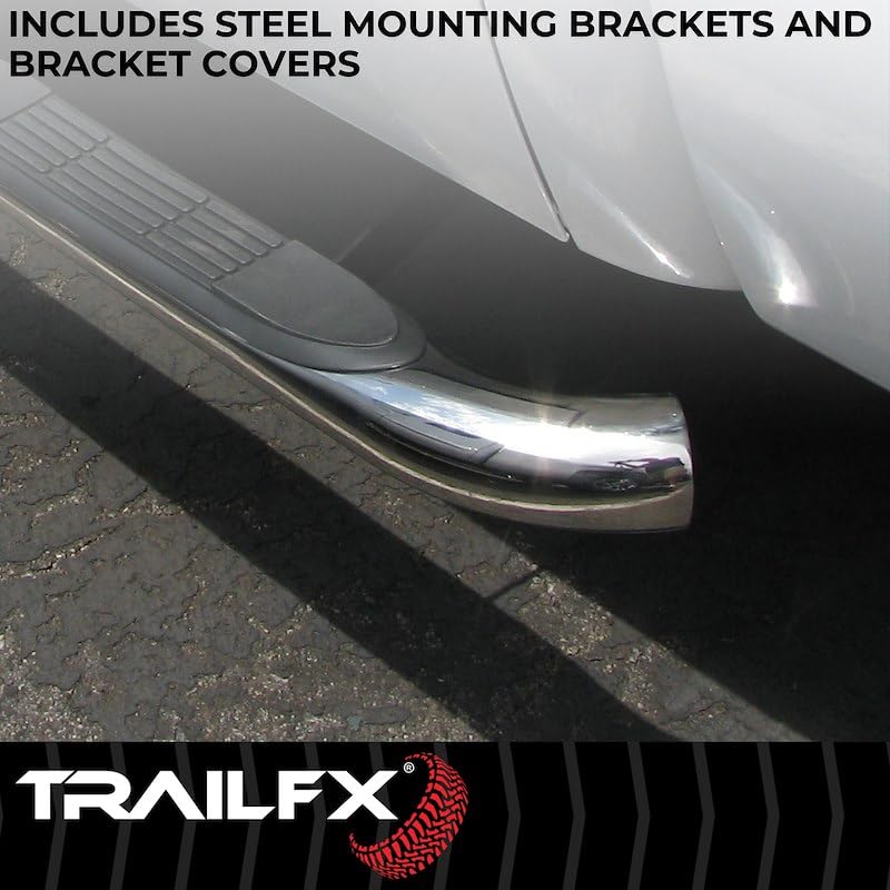 TrailFX Nerf Bars 2021-2025 Fits Ford Bronco Sport Polished 3 Inch Round Bent Stainless Steel with Step Pads Rocker Panel Mount Running Boards with Mounting Hardware TrailFX A0065S