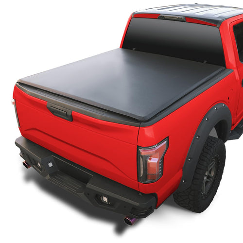 Soft Quad Fold Tonneau Cover Spec-D Tuning Compatible with 2015-2023 Ford F-150 SuperCrew 66", 5.5 FT Short Bed