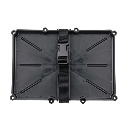Narrow Battery Tray Holder T-H Marine with Poly Strap – Space Saving NMMA Certified Battery Tray with Recessed Mounting Wells for Marine, RV, and Trolling Motor Installations – Group 24, 10-5/8" x 7"