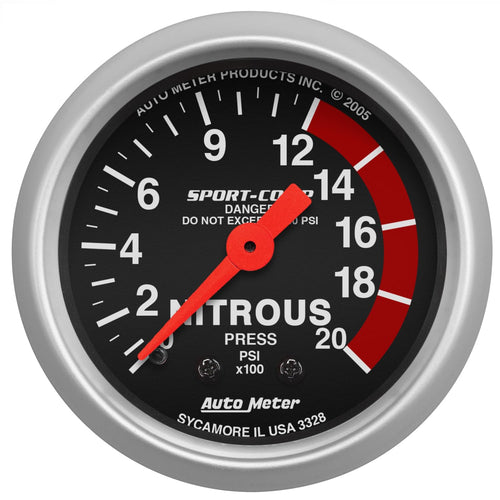 Sport-Comp Auto Meter 3328 Mechanical Nitrous Pressure Gauge 2.3125 in.