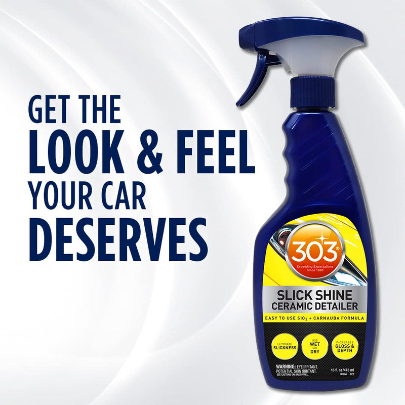 Slick Shine 303 Products (30265 Ceramic Detailer - SiO2 and Carnauba Infused Ceramic Coating - Premium Ceramic Detailing Spray - Increases Shine and Gloss - Works on Paint, Glass, and Wheels - 16Oz