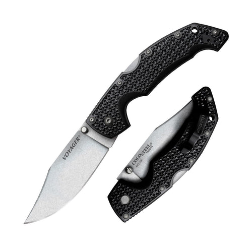 Voyager Large COLD STEEL 4" AUS10A Clip Point Razor-Sharp Blade 5.25" Griv-Ex Handle Everyday Carry Tactical Folding Knife, Blister Pack