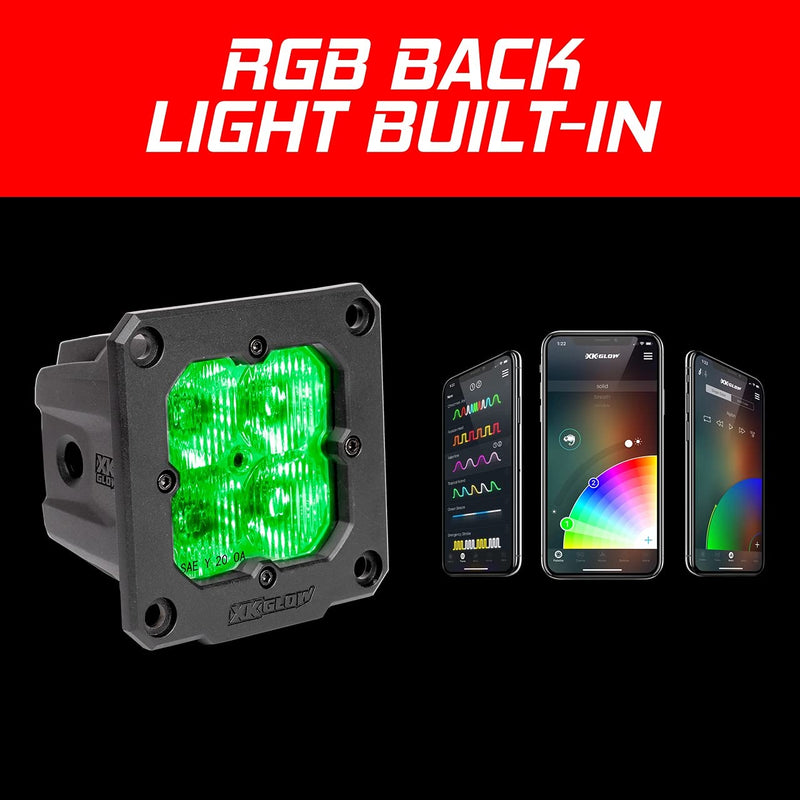 XKGLOW 2PC Flush Mount Cube Light Flood Beam SAE Bluetooth App Control