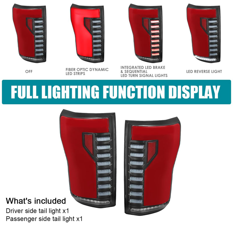 Black Lightning Style SPEC-D TUNING LED Tail Lights w/Red LED Sequential Turn Signal and Startup Animation Compatible with 2015-2017 Ford F150, Left + Right Pair Assembly
