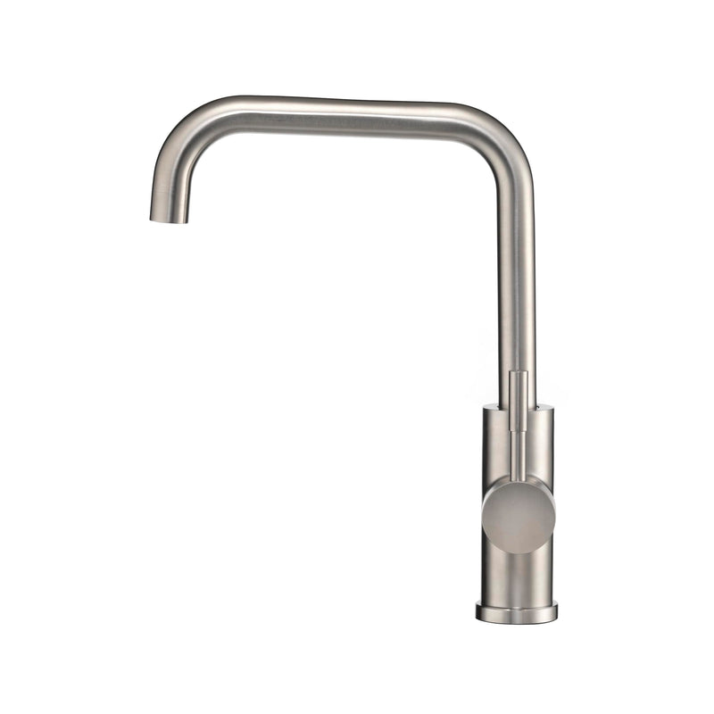 Dura Faucet Squared-Arc RV Single Handle Kitchen Sink Faucet - Optional Deck Plate (Brushed Satin Nickel)