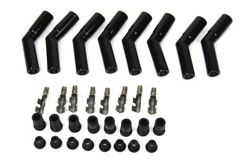 Pertronix Black Ceramic Spark Plug 8563HT-8 Boot 45 Degree Set of 8 includes silicone plug and wire bushings, stainless steel spark plug terminals and high temp ceramic boots