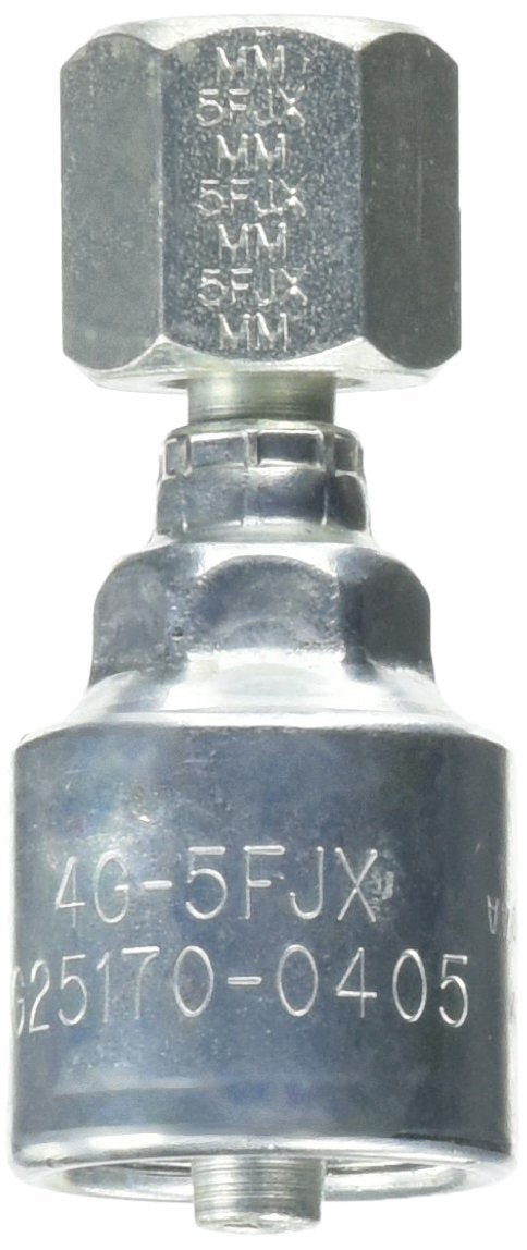MegaCrimp Gates 4G-5FJX Couplings, Female JIC 37 Flare Swivel, Zinc Plated Carbon Steel, 2.30", 1/4" ID