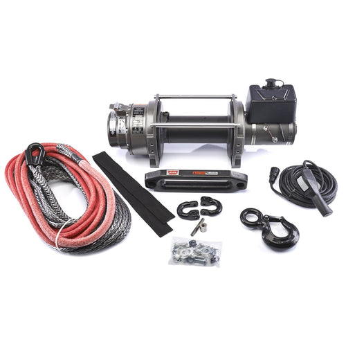 15-S WARN 91054 Series 12V Electric Industrial Winch with Spydura Pro Synthetic Cable Rope: 7/16" Diameter x 100' Length, 7.5 Ton (15,000 lb) Capacity