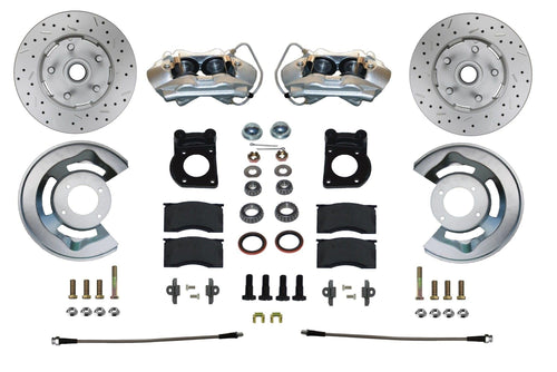 Front Disc Brake Conversion Kit LEED BRAKES Spindle Mount - 65-69 Ford 4 Piston Calipers Maxgrip Xds Rotors