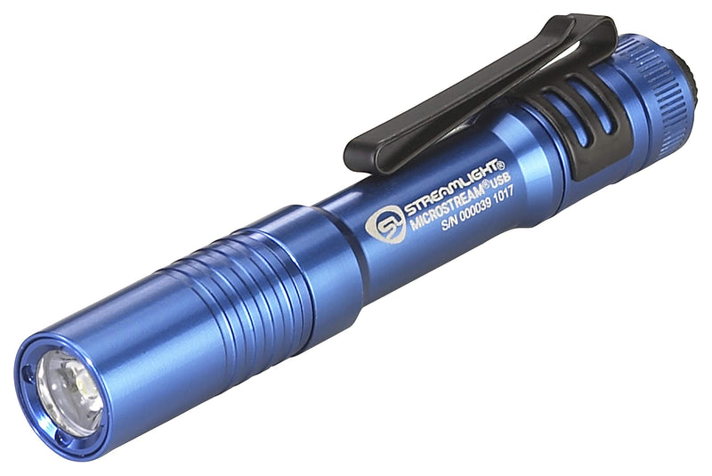 MicroStream Streamlight USB 250-Lumen 1150-Candela EDC Ultra-Compact Flashlight with Rechargeable Battery, Clear Retail Packaging, Blue