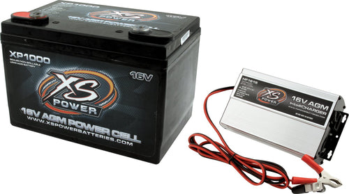XS Power 2400 Amp XP1000CK1 AGM Racing Battery with 587 Stud Adapter Hardware - 16 Volt 50Ah 675CA Deep Cycle AGM Powercell with IntelliCharger - 47.1 lbs, Maintenance Free, Sealed Design