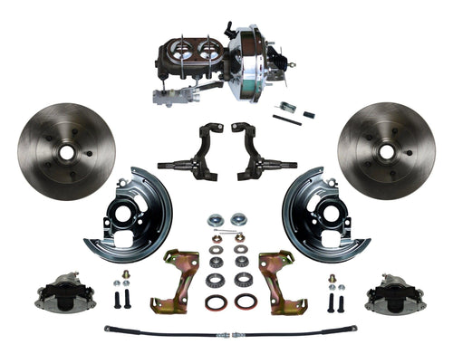 Power LEED BRAKES Front Disc Brake Conversion Kit With 9" Chrome Booster Cast Iron Chrome Top M/C Disc/Drum Side Mount