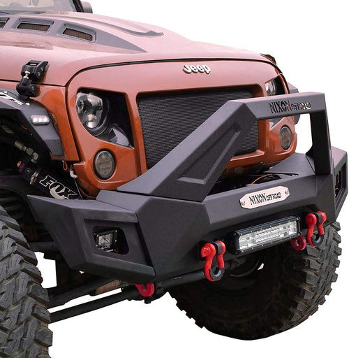 NIXON OFFROAD Front Bumper for Jeep Wrangler JK/JKU 2007-2018 2018-2026 JL/JLU 2019-2026 Gladiator JT Rock Crawler Off-Road Bumper W/Fog Light/Winch Plate Mounts & 2 LED Lights & 2 D-Ring Shackles