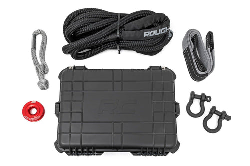 Winch Recovery Kit Rough Country for Synthetic Cable Winches - Complete Off-Road Kit with Tow Strap, D-Rings, Snatch Block, Gloves & Case