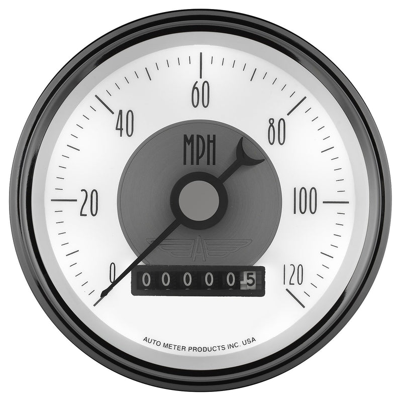 Auto Meter Prestige Pearl 3-3/8" Electric Speedometer (0-120 MPH, 85.7mm)