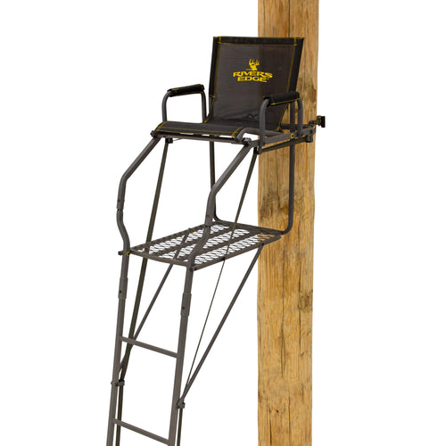 Bowman™ LS 1-Man Ladder Stand, Rivers Edge® 19’5” Height, Lockdown™ Strapping System, Designed for Archers, Flip-Up TearTuff™ Mesh Seat, 27” Deep Platform, RE675